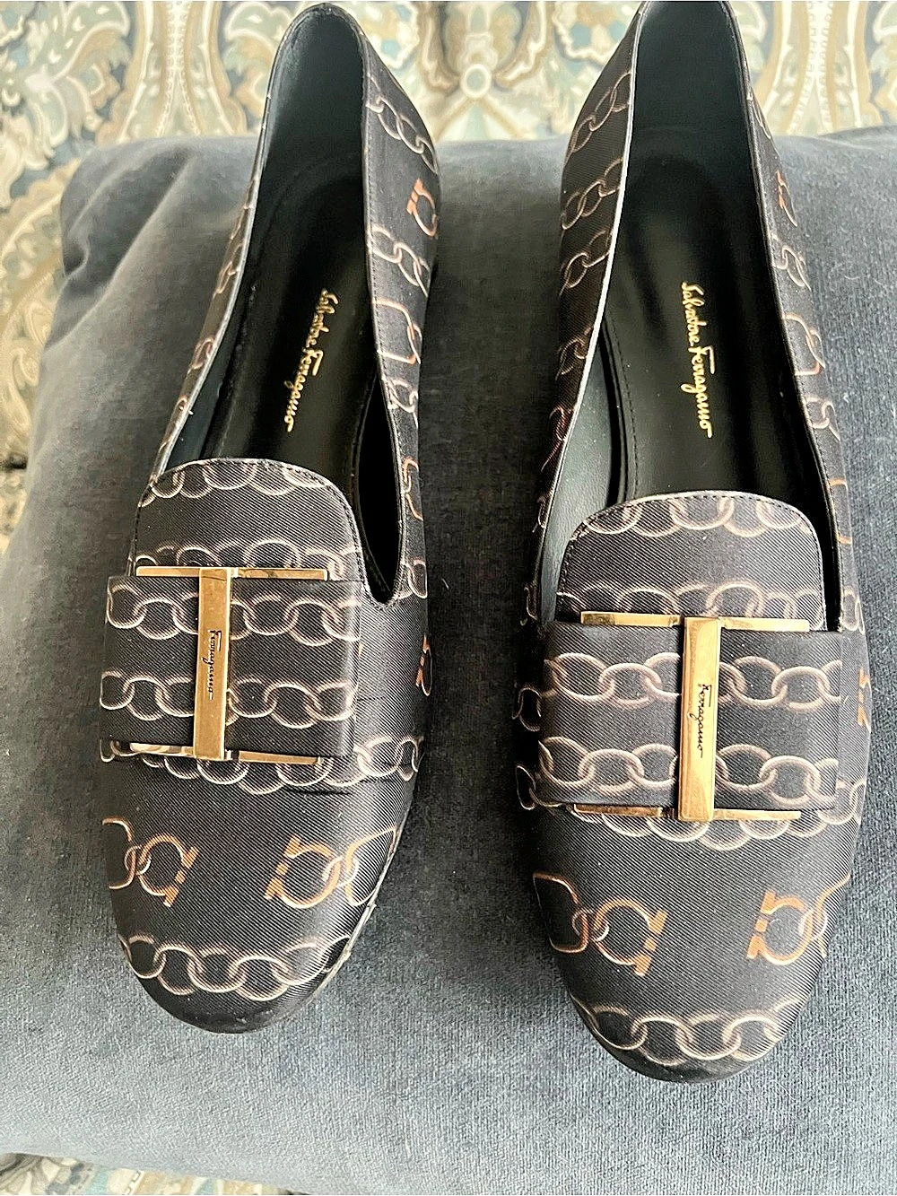 Salvatore Ferragamo Sarno Twill Chain-Link Patterned Flats